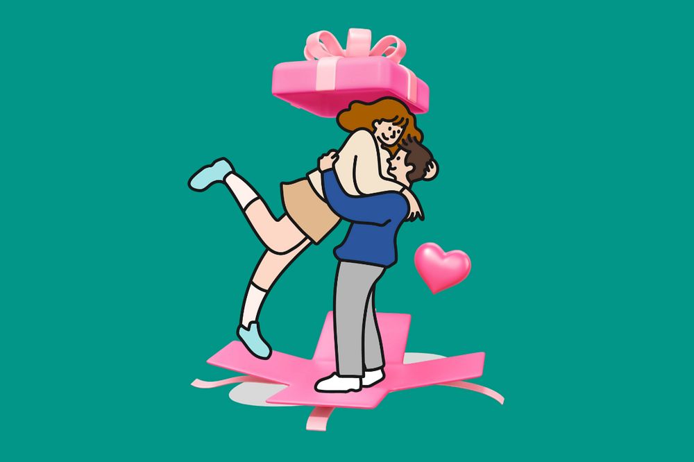 Doodle couple holding, green editable design