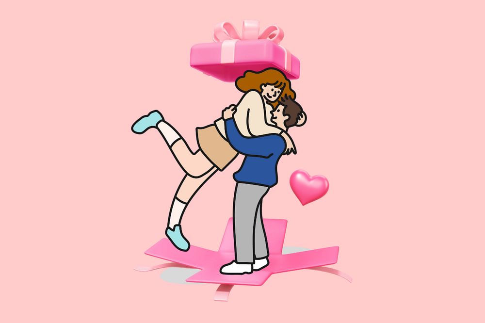 Doodle couple holding, pink editable design