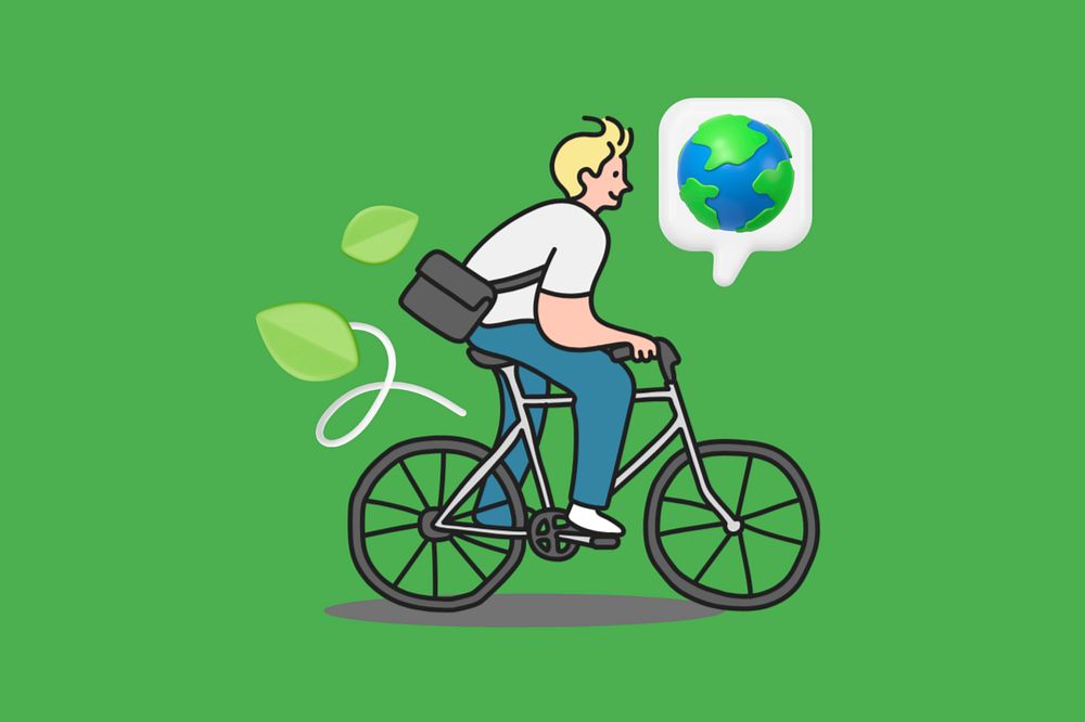 Doodle man on bicycle, green editable design