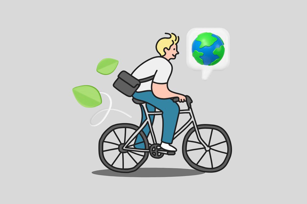 Doodle man on bicycle, green editable design