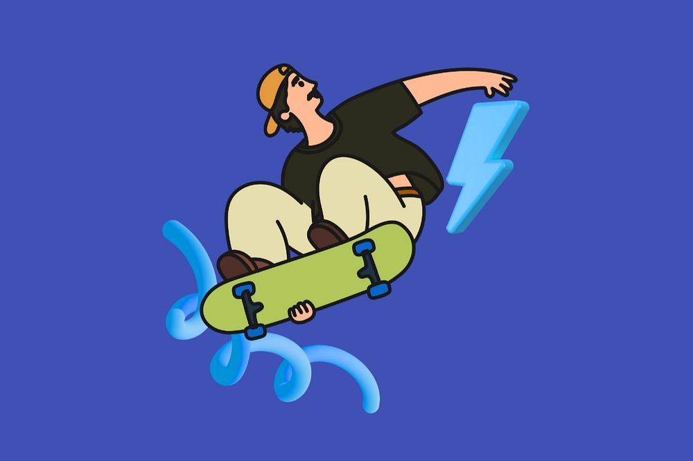 Doodle man skating, blue editable design