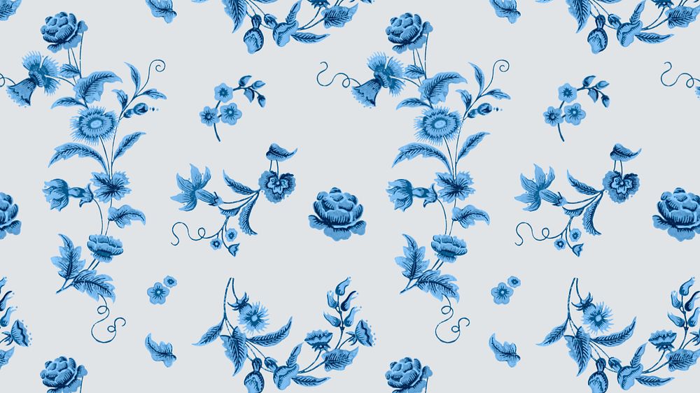 Vintage blossoms pattern desktop wallpaper, white background