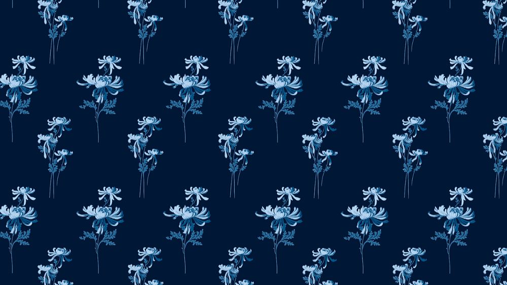 Vintage flower pattern desktop wallpaper, blue background