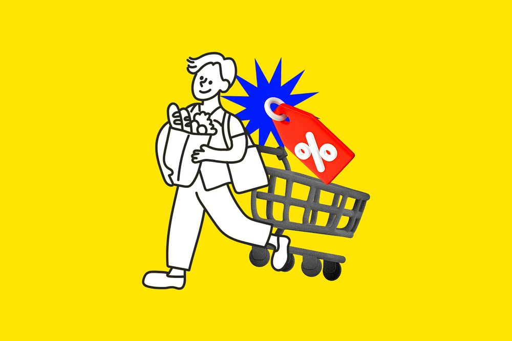 Doodle man discount grocery, yellow editable design