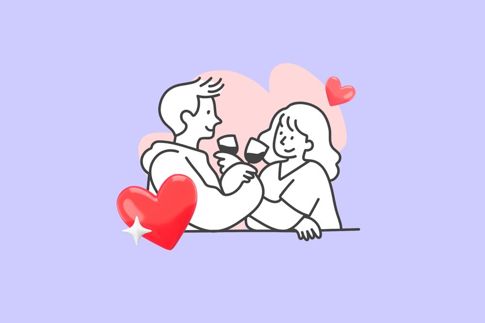 Doodle couple dating, purple editable design