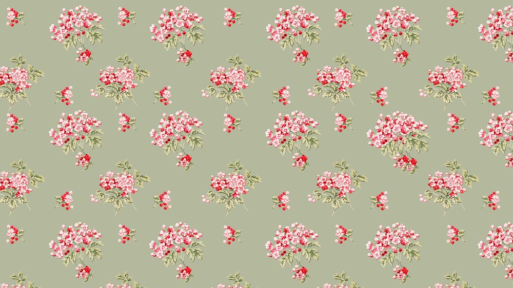 Cherry blossom pattern desktop wallpaper, green background