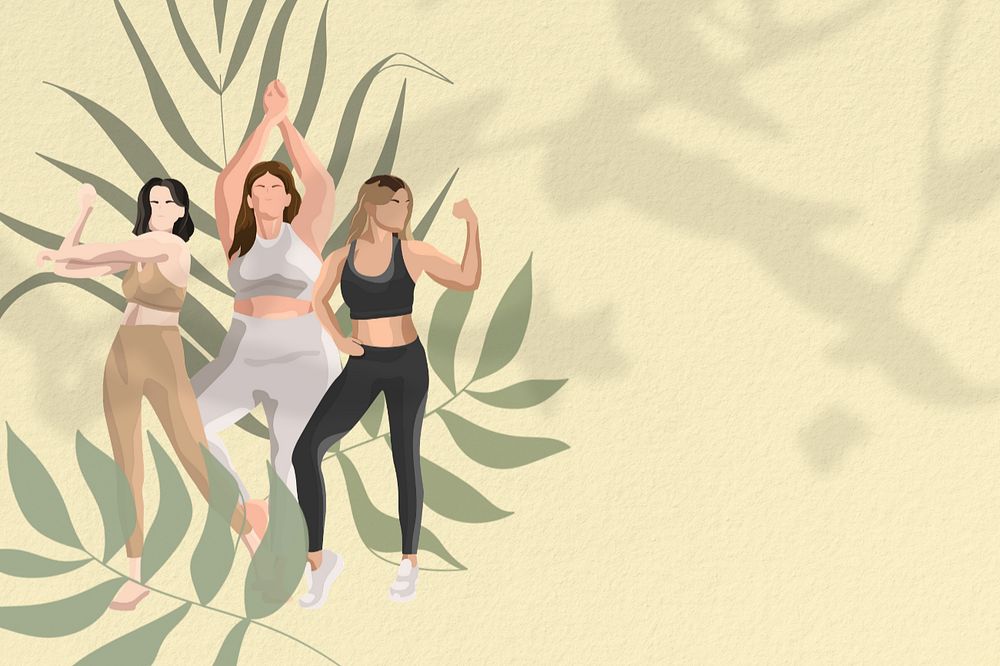 Healthy women pose background, wellness illustration, editable design