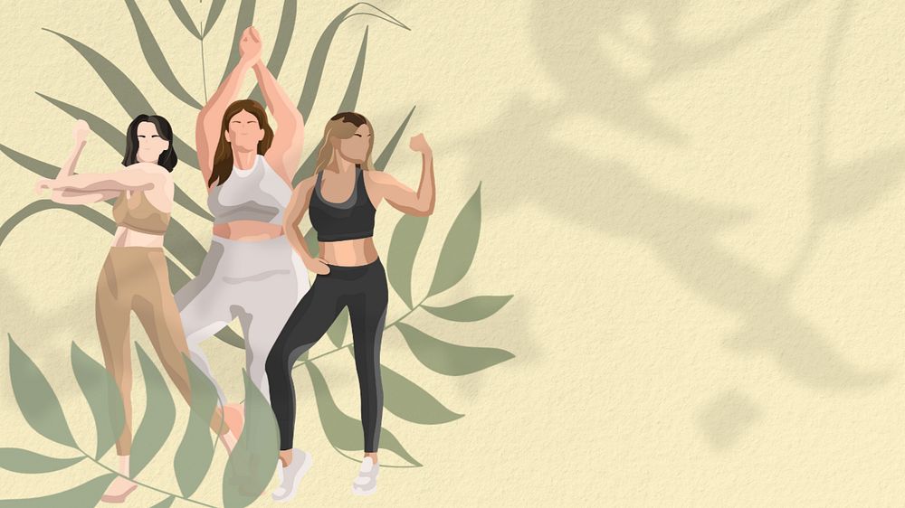 Healthy women pose background, wellness illustration, editable design