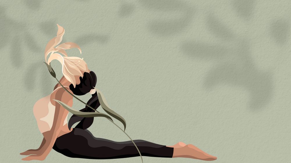 Woman flower yoga desktop wallpaper, editable design