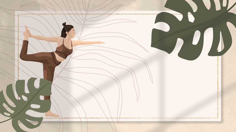 Woman leaf yoga desktop wallpaper frame, editable design