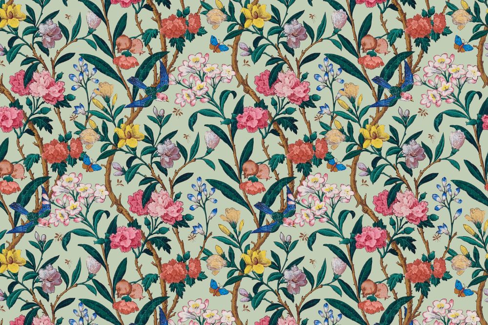 Vintage floral pattern, green background
