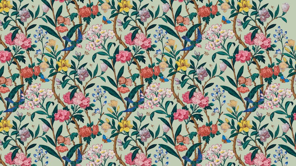 Vintage floral pattern desktop wallpaper, green background