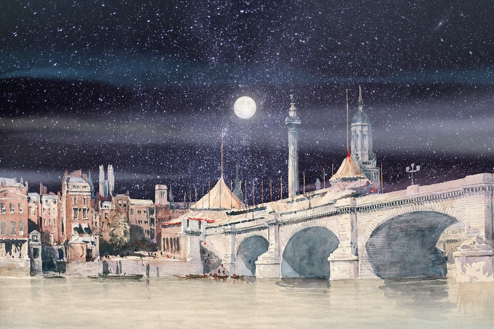 Watercolor London at night, editable remix design