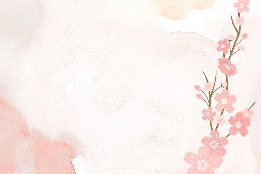 Pink watercolor background, cherry blossom flower editable design