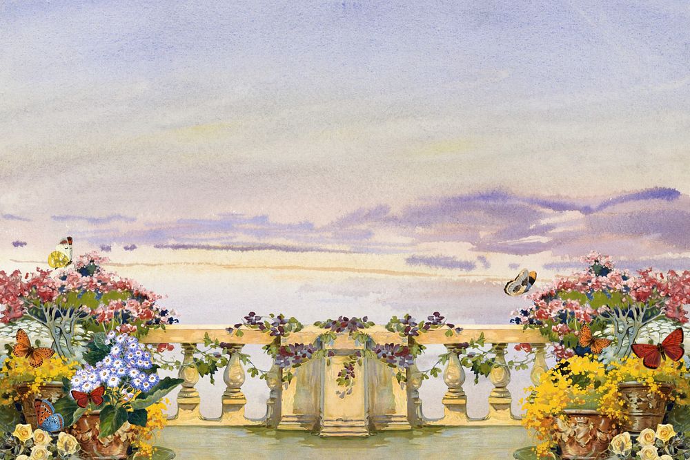 Watercolor floral balcony, editable remix design