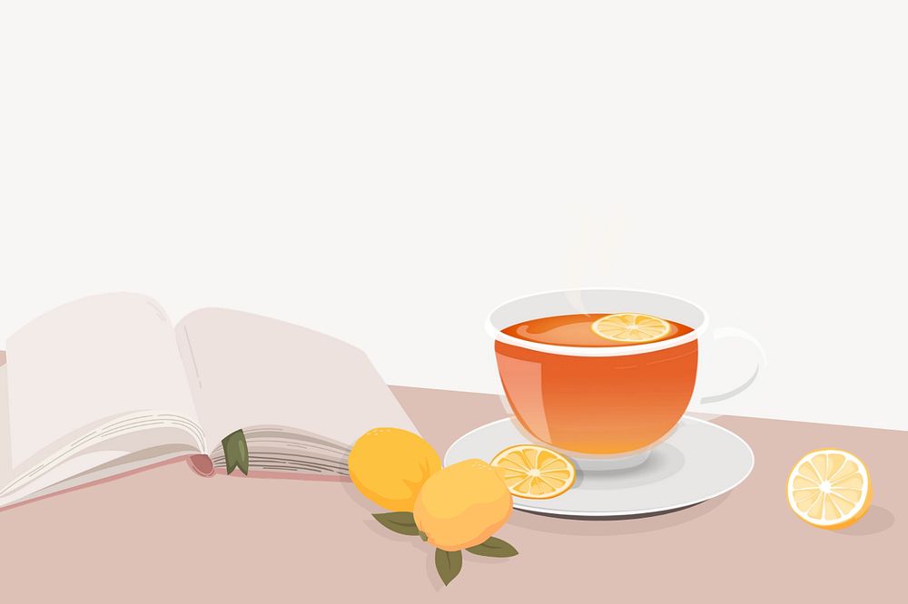 Hot lemon tea background, book reading editable design
