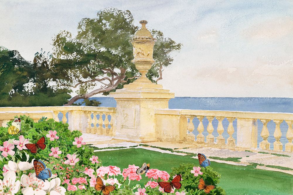Watercolor floral balcony, editable remix design