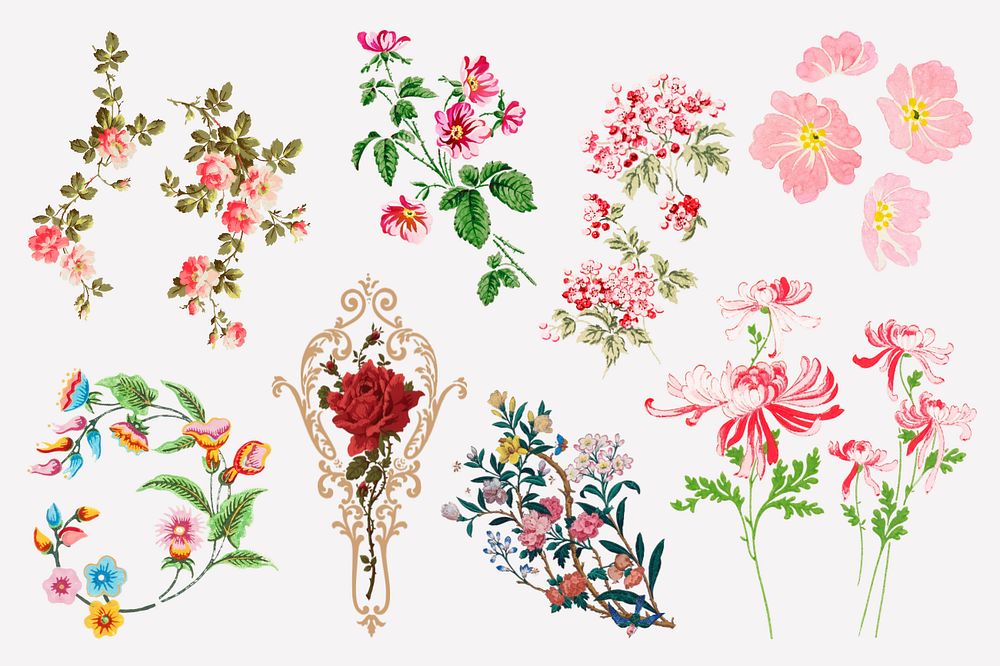 Vintage flower painting aesthetic set collection