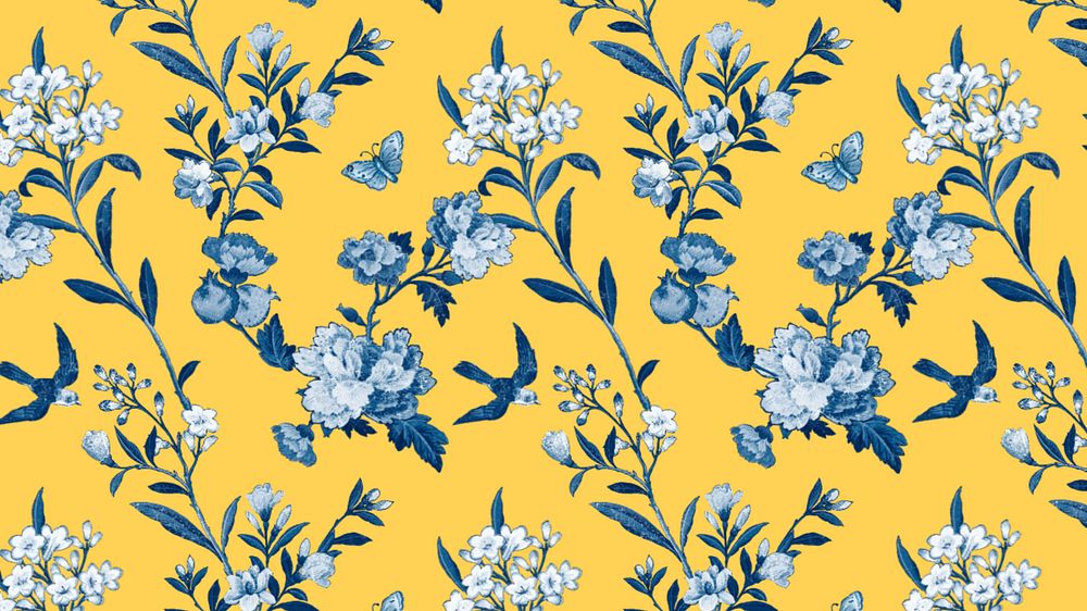 Blossoms floral pattern desktop wallpaper, yellow background