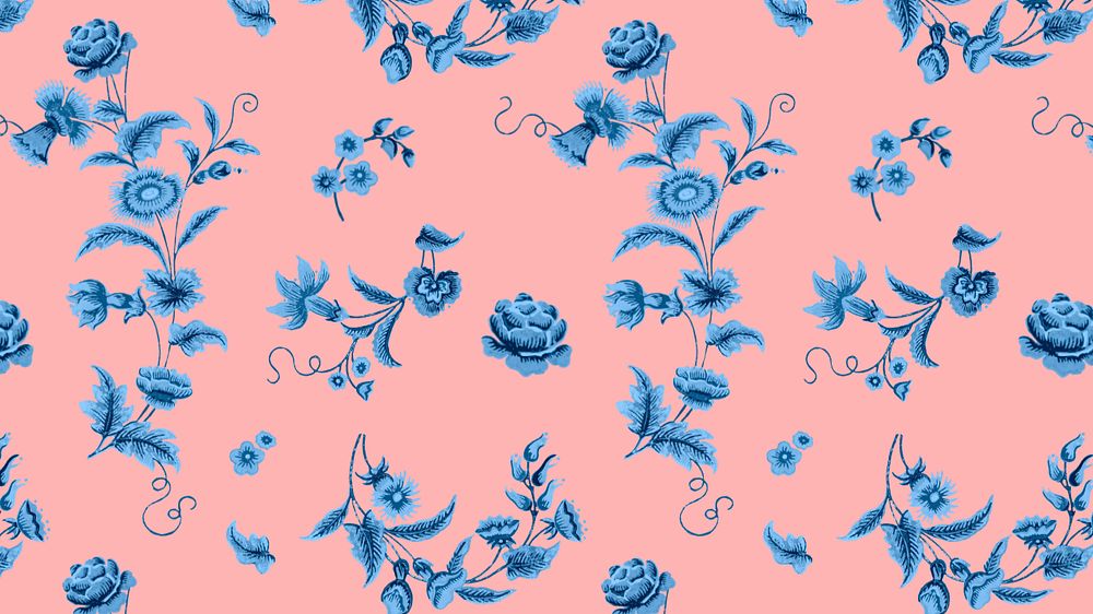 Vintage blossoms pattern desktop wallpaper, pink background