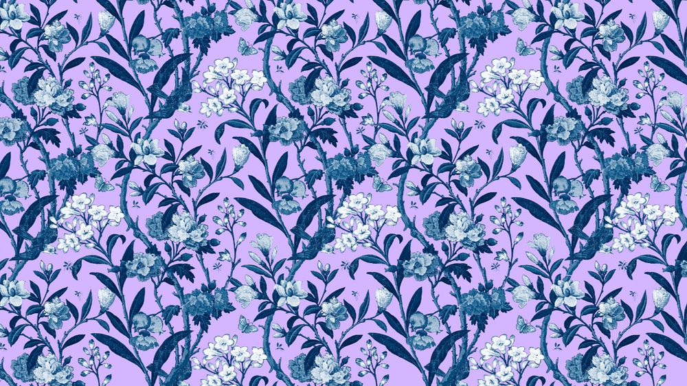 Decorative flower pattern desktop wallpaper, purple background