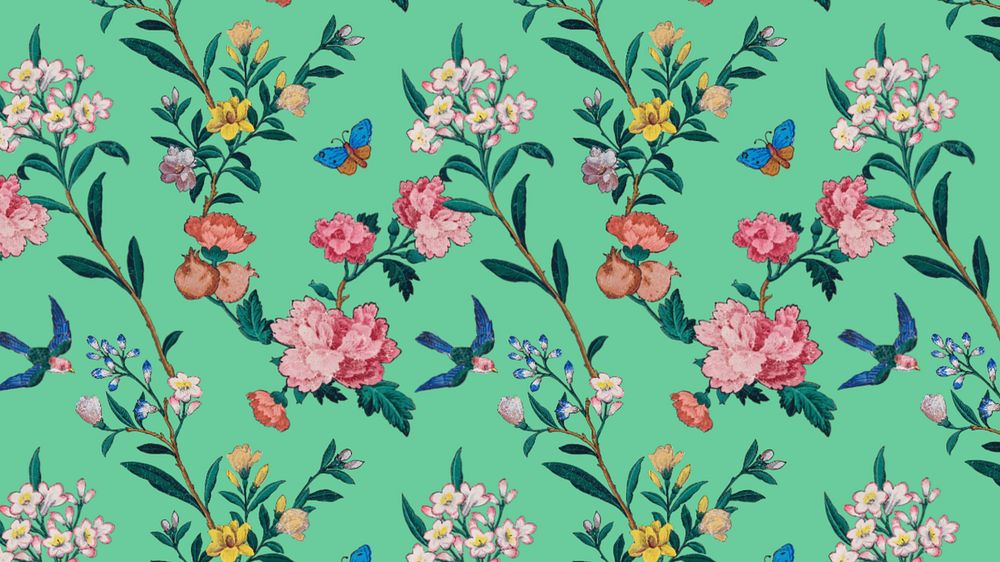 Almond blossom pattern desktop wallpaper, green background