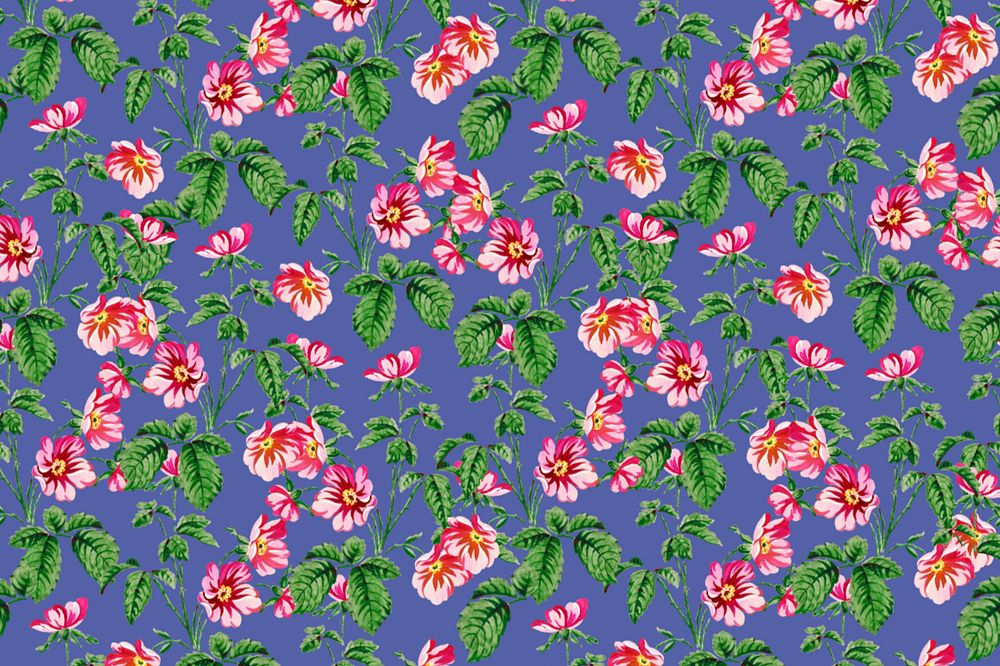 Vintage peony flower pattern, blue background