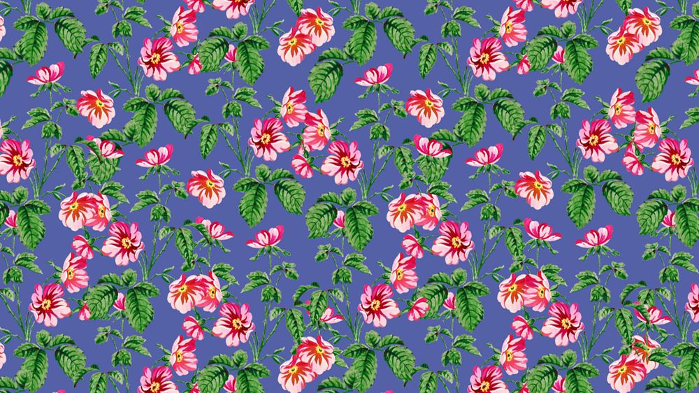 Vintage floral pattern desktop wallpaper, blue background