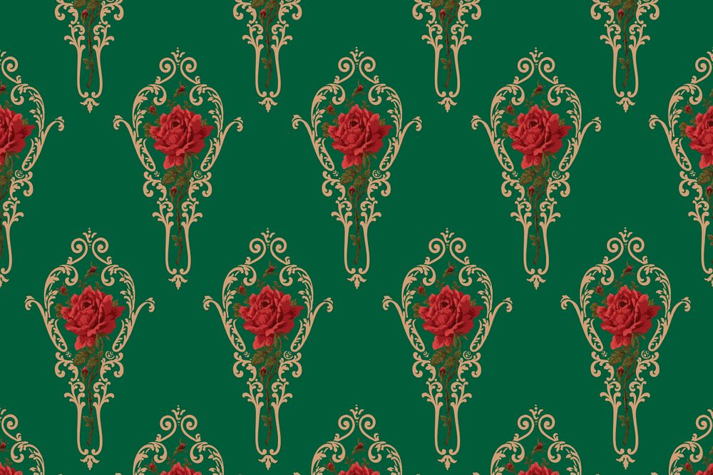 Decorative rose flower pattern, green background