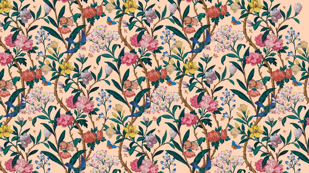 Vintage floral pattern desktop wallpaper, beige background