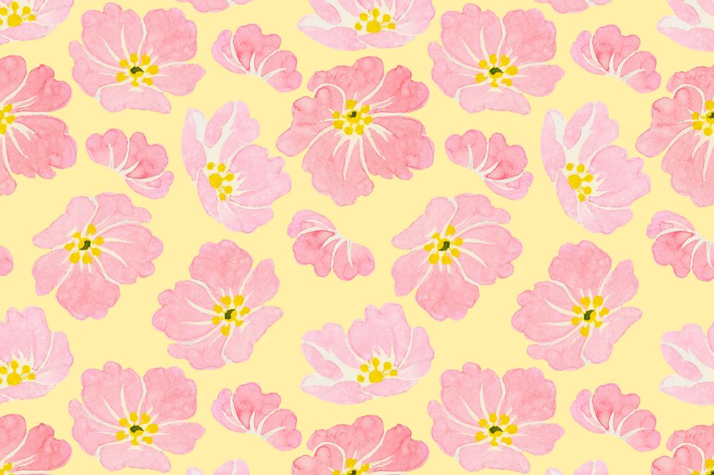 Pink peony flower pattern, yellow background