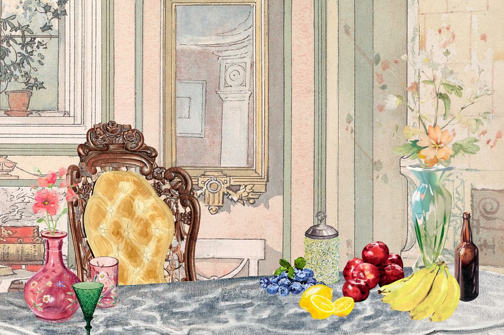 Watercolor dining table, editable remix design