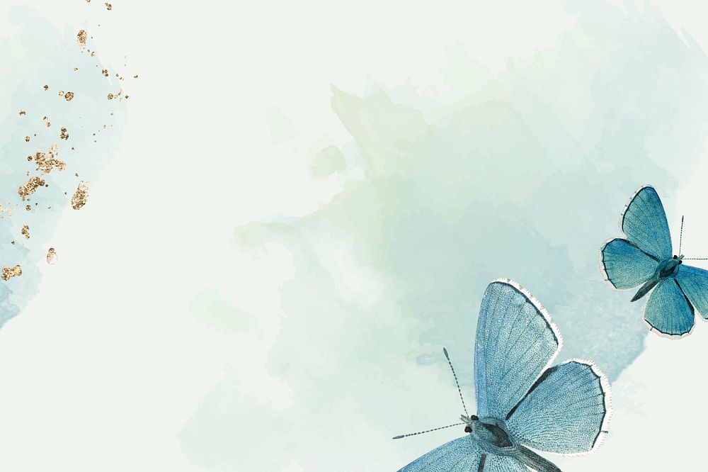 Watercolor green butterfly border background