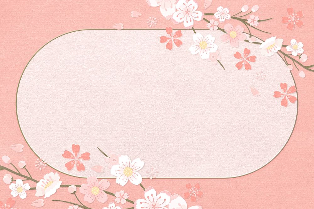 Flower border background with frame, pastel pink editable design