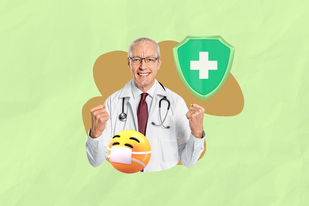 Senior doctor, green color, 3d remix, editable design