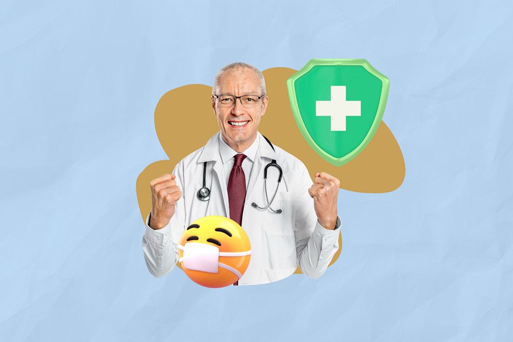Senior doctor, blue color, 3d remix, editable design