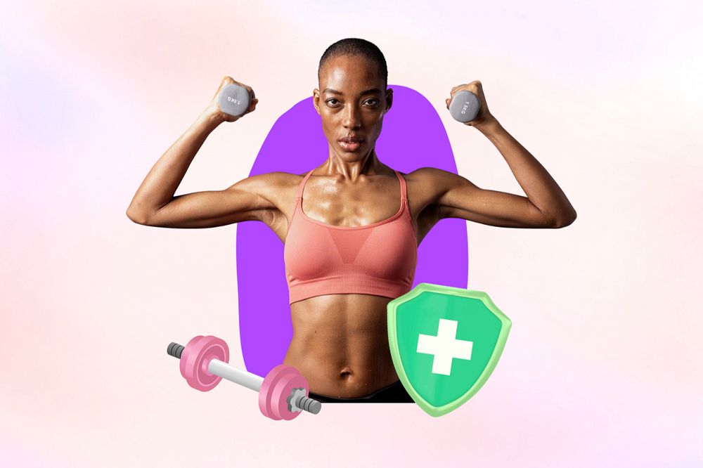 Exercising woman, pastel color, 3d remix, editable design