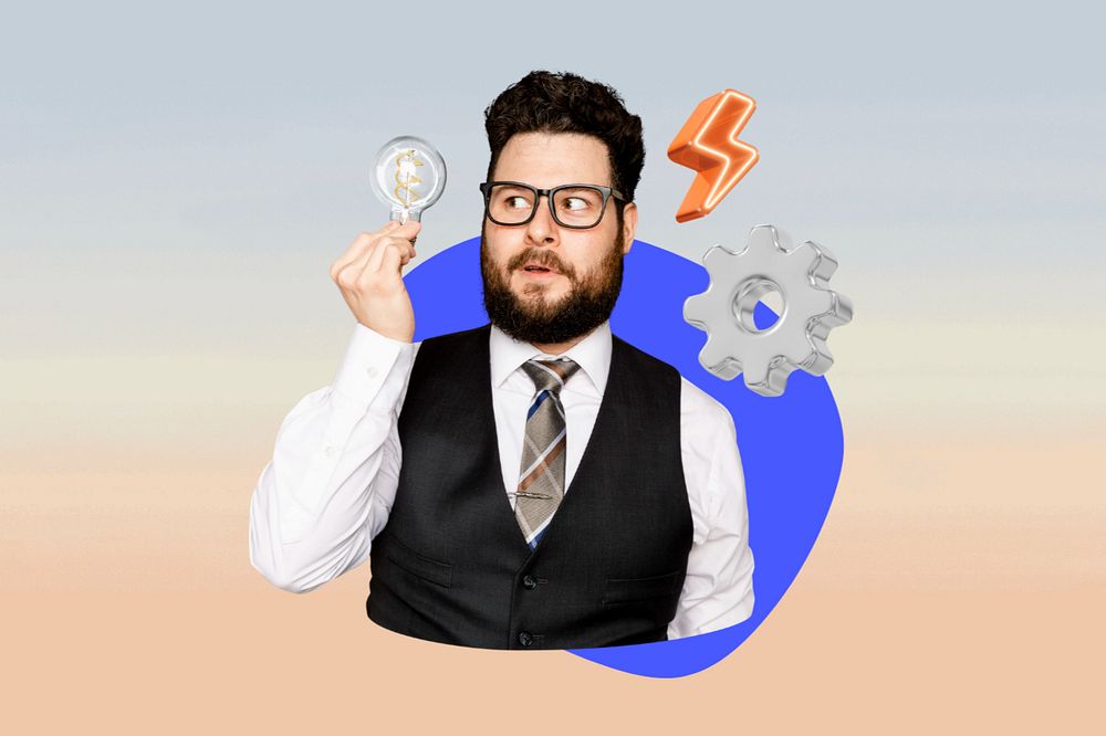 Businessman, gradient color, 3d remix, editable design