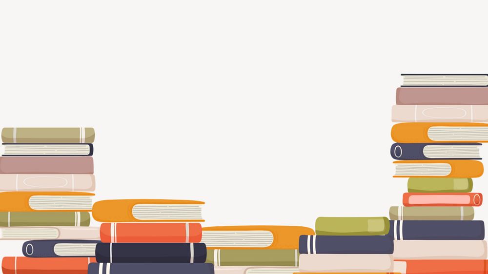 Colorful book stack desktop wallpaper, education studying editable design