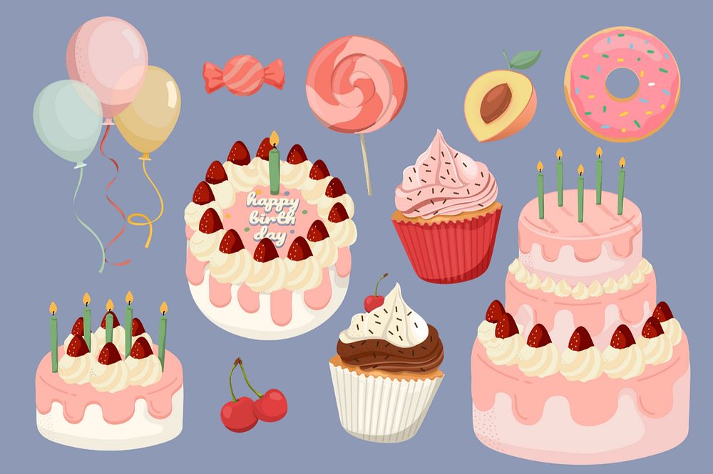 Birthday cake collage element set editable design