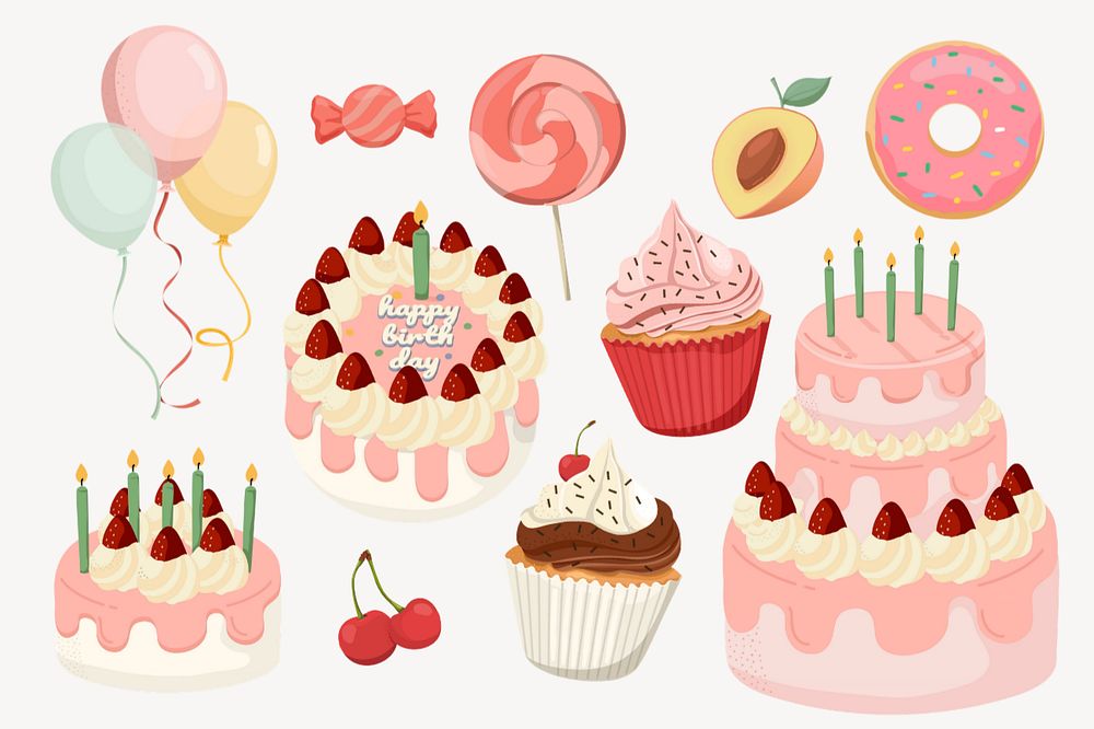 Happy birthday celebration element set editable design