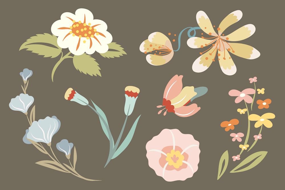 Editable flower collage elements, pastel doodle set