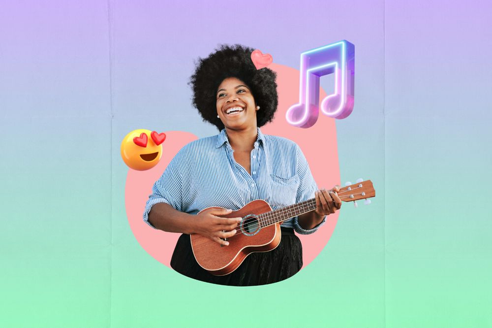 Woman playing guitar, music & hobby  editable remix