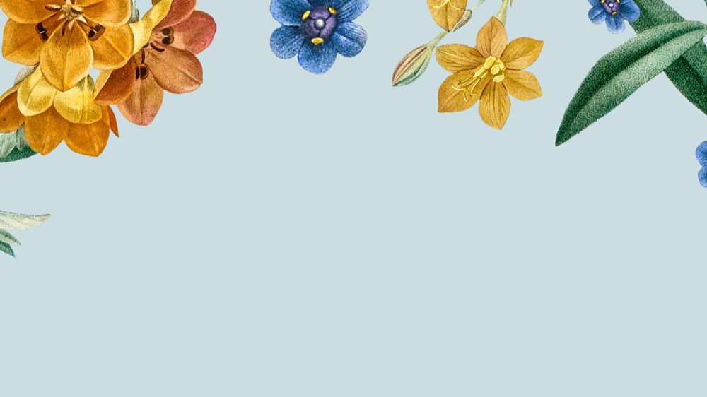 Floral border desktop wallpaper, editable blue design