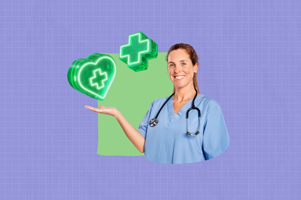 Woman doctor smiling, creative healthcare  editable remix