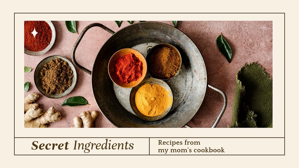 Secret ingredients cookbook   blog banner template, editable text