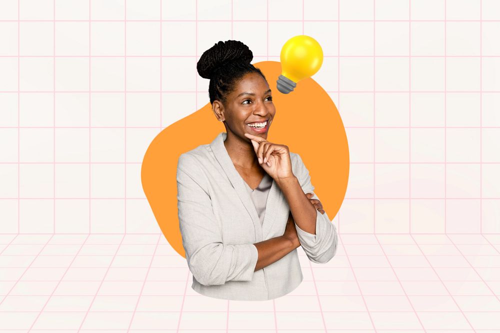 Businesswoman, grid color, 3d remix, editable design