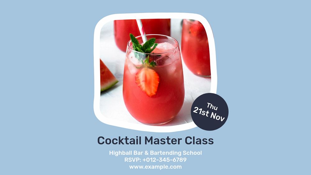 Cocktail class   blog banner template, editable text