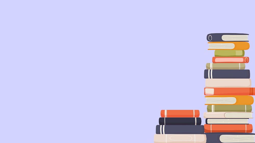 Book stack purple desktop wallpaper editable design