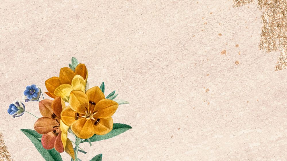 Floral border desktop wallpaper, editable brown design